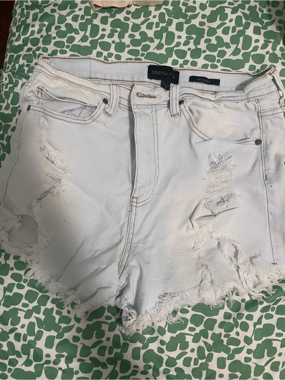 Kendall & Kylie White Light Wash Distressed High-Rise Jean Shorts